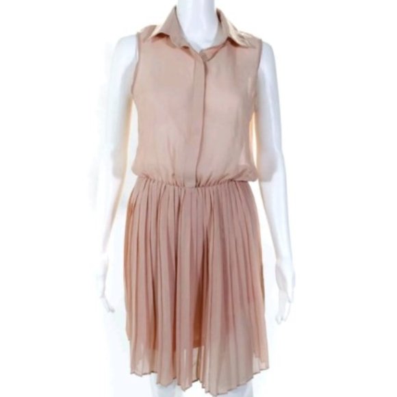Blaque Label Dresses & Skirts - BLAQUE L PINK SHEER SLEEVELESS PLEATED SHIRT DRESS